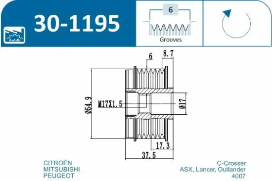 Generatorfreilauf IJS GROUP 30-1195 Bild Generatorfreilauf IJS GROUP 30-1195