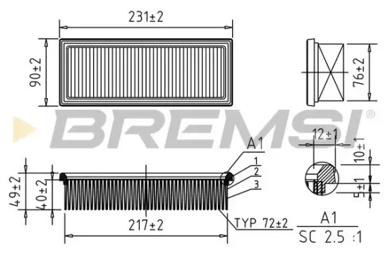 Luftfilter BREMSI FA0544 Bild Luftfilter BREMSI FA0544