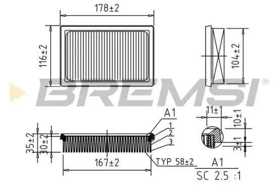 Luftfilter BREMSI FA0561 Bild Luftfilter BREMSI FA0561