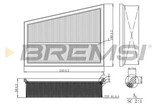 Luftfilter BREMSI FA0580 Bild Luftfilter BREMSI FA0580
