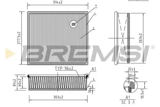 Luftfilter BREMSI FA1253 Bild Luftfilter BREMSI FA1253