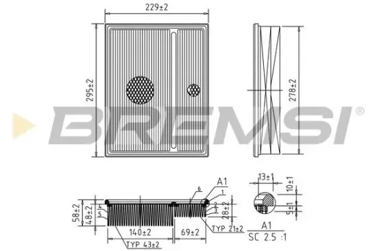 Luftfilter BREMSI FA1368 Bild Luftfilter BREMSI FA1368