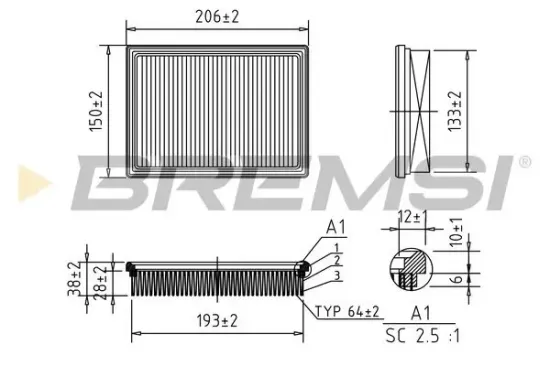Luftfilter BREMSI FA1407 Bild Luftfilter BREMSI FA1407