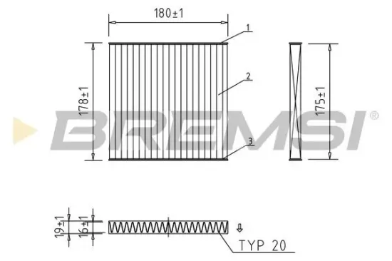 Filter, Innenraumluft BREMSI FC2519C Bild Filter, Innenraumluft BREMSI FC2519C