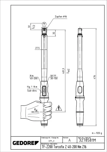 Drehmomentschlüssel GEDORE TF-Z200 Bild Drehmomentschlüssel GEDORE TF-Z200