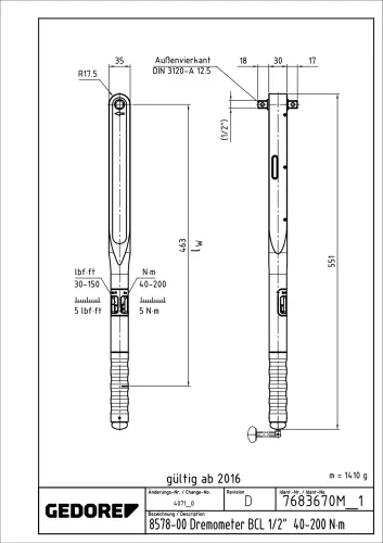 Drehmomentschlüssel GEDORE 8578-00 Bild Drehmomentschlüssel GEDORE 8578-00