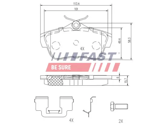 Bremsbelagsatz, Scheibenbremse Hinterachse FAST FT29154 Bild Bremsbelagsatz, Scheibenbremse Hinterachse FAST FT29154