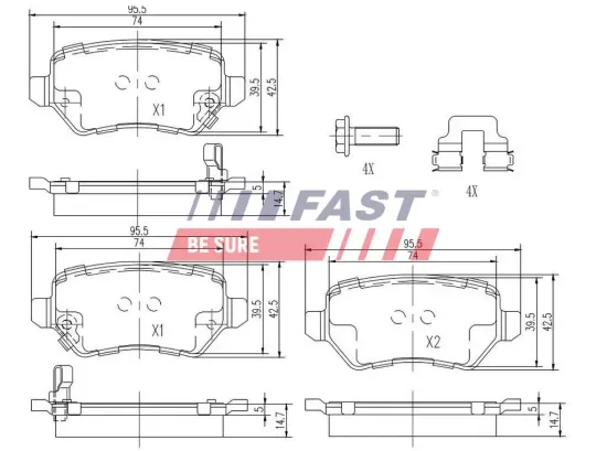 Bremsbelagsatz, Scheibenbremse Hinterachse FAST FT29524 Bild Bremsbelagsatz, Scheibenbremse Hinterachse FAST FT29524