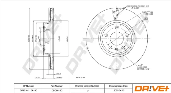 Bremsscheibe Vorderachse DR!VE+ DBD0619C Bild Bremsscheibe Vorderachse DR!VE+ DBD0619C