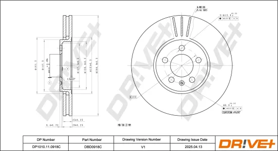 Bremsscheibe Vorderachse DR!VE+ DBD0918C Bild Bremsscheibe Vorderachse DR!VE+ DBD0918C