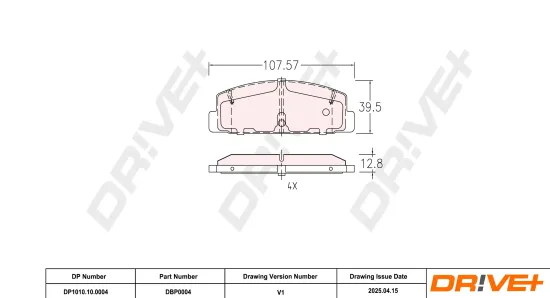 Bremsbelagsatz, Scheibenbremse Hinterachse DR!VE+ DP1010.10.0004 Bild Bremsbelagsatz, Scheibenbremse Hinterachse DR!VE+ DP1010.10.0004