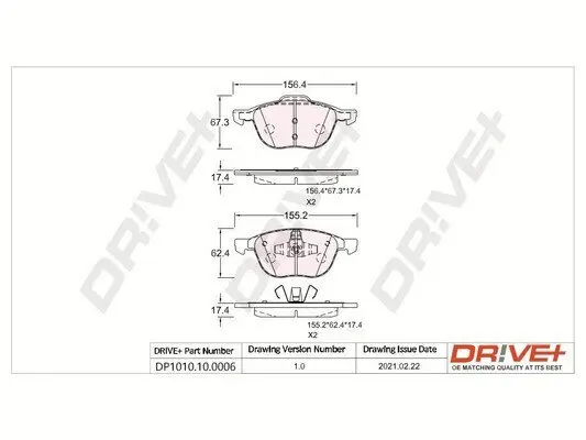 Bremsbelagsatz, Scheibenbremse Vorderachse Dr!ve+ DP1010.10.0006 Bild Bremsbelagsatz, Scheibenbremse Vorderachse Dr!ve+ DP1010.10.0006