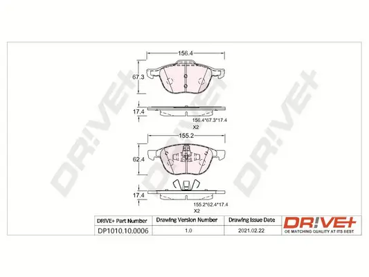 Bremsbelagsatz, Scheibenbremse Vorderachse Dr!ve+ DP1010.10.0006 Bild Bremsbelagsatz, Scheibenbremse Vorderachse Dr!ve+ DP1010.10.0006