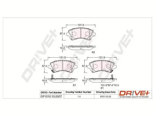 Bremsbelagsatz, Scheibenbremse Vorderachse Dr!ve+ DP1010.10.0007 Bild Bremsbelagsatz, Scheibenbremse Vorderachse Dr!ve+ DP1010.10.0007