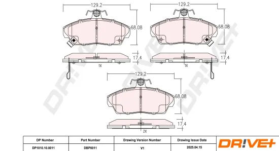 Bremsbelagsatz, Scheibenbremse Vorderachse DR!VE+ DP1010.10.0011 Bild Bremsbelagsatz, Scheibenbremse Vorderachse DR!VE+ DP1010.10.0011