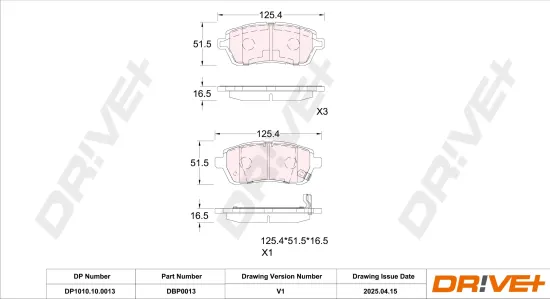 Bremsbelagsatz, Scheibenbremse Vorderachse DR!VE+ DP1010.10.0013 Bild Bremsbelagsatz, Scheibenbremse Vorderachse DR!VE+ DP1010.10.0013