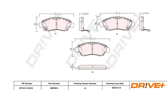 Bremsbelagsatz, Scheibenbremse Vorderachse DR!VE+ DP1010.10.0018 Bild Bremsbelagsatz, Scheibenbremse Vorderachse DR!VE+ DP1010.10.0018