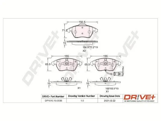 Bremsbelagsatz, Scheibenbremse Vorderachse Dr!ve+ DP1010.10.0036 Bild Bremsbelagsatz, Scheibenbremse Vorderachse Dr!ve+ DP1010.10.0036