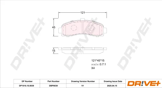 Bremsbelagsatz, Scheibenbremse Vorderachse DR!VE+ DP1010.10.0039 Bild Bremsbelagsatz, Scheibenbremse Vorderachse DR!VE+ DP1010.10.0039