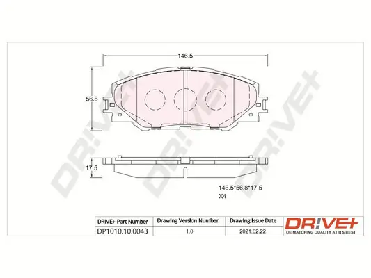 Bremsbelagsatz, Scheibenbremse Vorderachse Dr!ve+ DP1010.10.0043 Bild Bremsbelagsatz, Scheibenbremse Vorderachse Dr!ve+ DP1010.10.0043