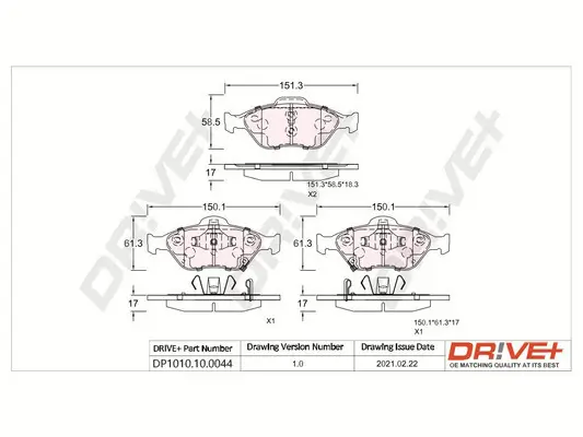 Bremsbelagsatz, Scheibenbremse Vorderachse Dr!ve+ DP1010.10.0044 Bild Bremsbelagsatz, Scheibenbremse Vorderachse Dr!ve+ DP1010.10.0044