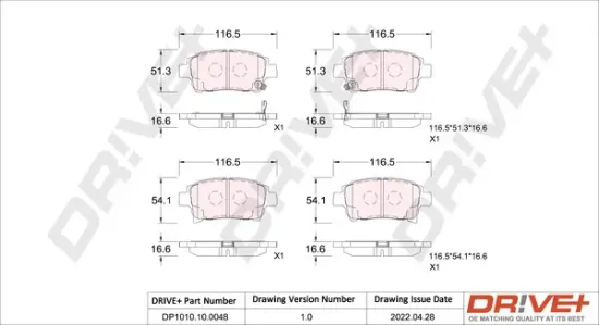 Bremsbelagsatz, Scheibenbremse Vorderachse Dr!ve+ DP1010.10.0048 Bild Bremsbelagsatz, Scheibenbremse Vorderachse Dr!ve+ DP1010.10.0048
