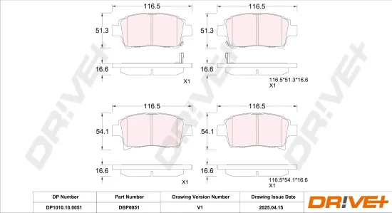 Bremsbelagsatz, Scheibenbremse Vorderachse DR!VE+ DP1010.10.0051 Bild Bremsbelagsatz, Scheibenbremse Vorderachse DR!VE+ DP1010.10.0051