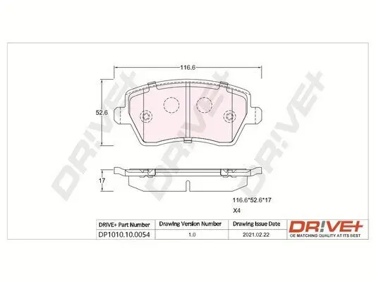 Bremsbelagsatz, Scheibenbremse Vorderachse Dr!ve+ DP1010.10.0054 Bild Bremsbelagsatz, Scheibenbremse Vorderachse Dr!ve+ DP1010.10.0054