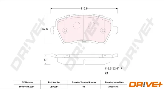 Bremsbelagsatz, Scheibenbremse Vorderachse DR!VE+ DP1010.10.0054 Bild Bremsbelagsatz, Scheibenbremse Vorderachse DR!VE+ DP1010.10.0054