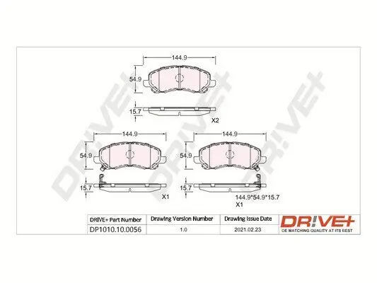 Bremsbelagsatz, Scheibenbremse Vorderachse Dr!ve+ DP1010.10.0056 Bild Bremsbelagsatz, Scheibenbremse Vorderachse Dr!ve+ DP1010.10.0056