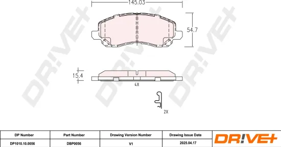 Bremsbelagsatz, Scheibenbremse Vorderachse DR!VE+ DP1010.10.0056 Bild Bremsbelagsatz, Scheibenbremse Vorderachse DR!VE+ DP1010.10.0056