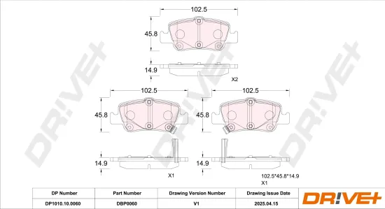 Bremsbelagsatz, Scheibenbremse Hinterachse DR!VE+ DP1010.10.0060 Bild Bremsbelagsatz, Scheibenbremse Hinterachse DR!VE+ DP1010.10.0060