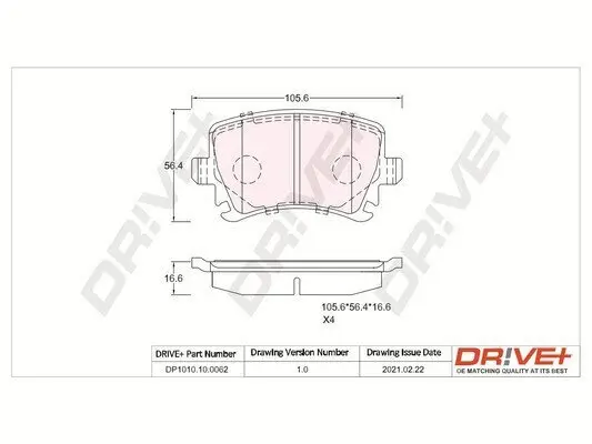 Bremsbelagsatz, Scheibenbremse Hinterachse Dr!ve+ DP1010.10.0062 Bild Bremsbelagsatz, Scheibenbremse Hinterachse Dr!ve+ DP1010.10.0062