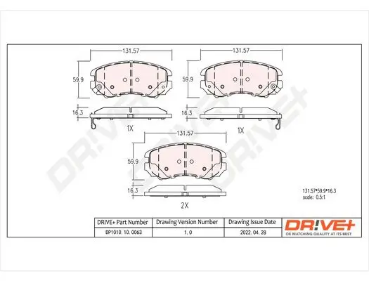 Bremsbelagsatz, Scheibenbremse Vorderachse Dr!ve+ DP1010.10.0063