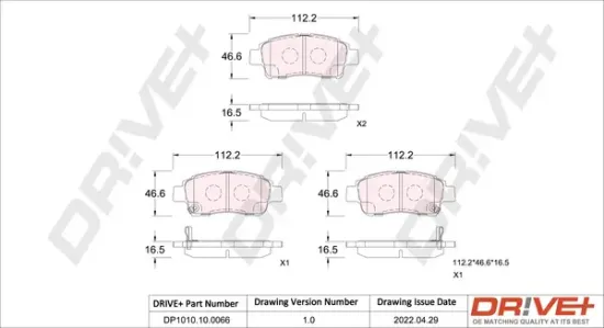 Bremsbelagsatz, Scheibenbremse Vorderachse Dr!ve+ DP1010.10.0066 Bild Bremsbelagsatz, Scheibenbremse Vorderachse Dr!ve+ DP1010.10.0066