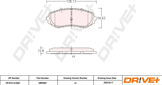 Bremsbelagsatz, Scheibenbremse Vorderachse DR!VE+ DP1010.10.0067 Bild Bremsbelagsatz, Scheibenbremse Vorderachse DR!VE+ DP1010.10.0067