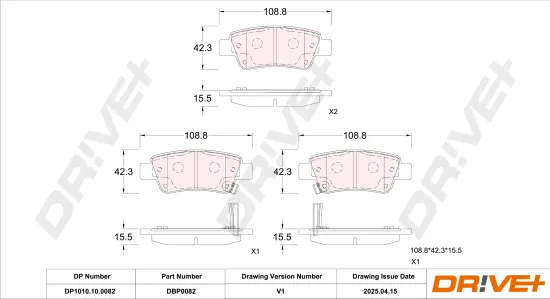 Bremsbelagsatz, Scheibenbremse Hinterachse DR!VE+ DP1010.10.0082 Bild Bremsbelagsatz, Scheibenbremse Hinterachse DR!VE+ DP1010.10.0082
