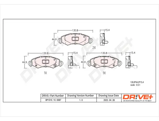 Bremsbelagsatz, Scheibenbremse Vorderachse Dr!ve+ DP1010.10.0087 Bild Bremsbelagsatz, Scheibenbremse Vorderachse Dr!ve+ DP1010.10.0087