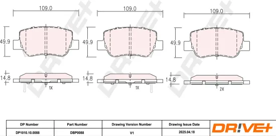 Bremsbelagsatz, Scheibenbremse Hinterachse DR!VE+ DP1010.10.0088 Bild Bremsbelagsatz, Scheibenbremse Hinterachse DR!VE+ DP1010.10.0088