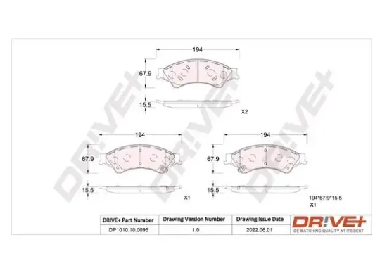 Bremsbelagsatz, Scheibenbremse Vorderachse Dr!ve+ DP1010.10.0095 Bild Bremsbelagsatz, Scheibenbremse Vorderachse Dr!ve+ DP1010.10.0095