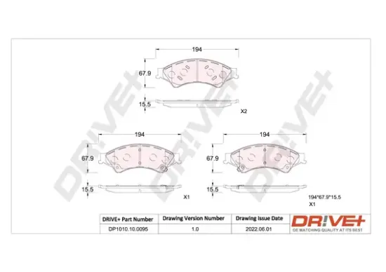 Bremsbelagsatz, Scheibenbremse Vorderachse Dr!ve+ DP1010.10.0095 Bild Bremsbelagsatz, Scheibenbremse Vorderachse Dr!ve+ DP1010.10.0095