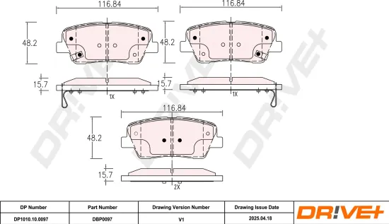 Bremsbelagsatz, Scheibenbremse Hinterachse DR!VE+ DP1010.10.0097 Bild Bremsbelagsatz, Scheibenbremse Hinterachse DR!VE+ DP1010.10.0097