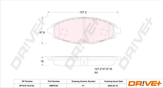 Bremsbelagsatz, Scheibenbremse Vorderachse DR!VE+ DP1010.10.0104 Bild Bremsbelagsatz, Scheibenbremse Vorderachse DR!VE+ DP1010.10.0104