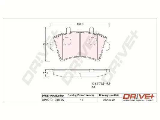 Bremsbelagsatz, Scheibenbremse Dr!ve+ DP1010.10.0135 Bild Bremsbelagsatz, Scheibenbremse Dr!ve+ DP1010.10.0135