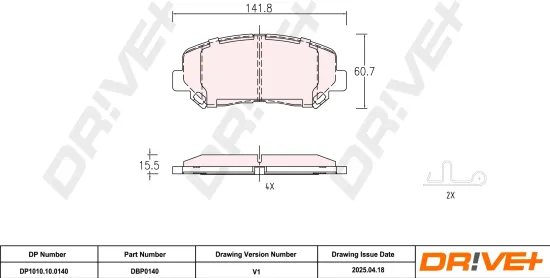 Bremsbelagsatz, Scheibenbremse Vorderachse DR!VE+ DP1010.10.0140 Bild Bremsbelagsatz, Scheibenbremse Vorderachse DR!VE+ DP1010.10.0140