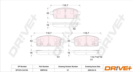 Bremsbelagsatz, Scheibenbremse Hinterachse DR!VE+ DP1010.10.0142 Bild Bremsbelagsatz, Scheibenbremse Hinterachse DR!VE+ DP1010.10.0142