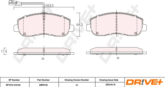 Bremsbelagsatz, Scheibenbremse Vorderachse DR!VE+ DP1010.10.0144 Bild Bremsbelagsatz, Scheibenbremse Vorderachse DR!VE+ DP1010.10.0144