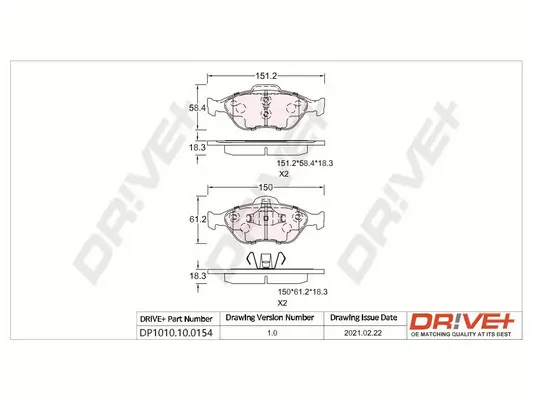 Bremsbelagsatz, Scheibenbremse Vorderachse Dr!ve+ DP1010.10.0154 Bild Bremsbelagsatz, Scheibenbremse Vorderachse Dr!ve+ DP1010.10.0154