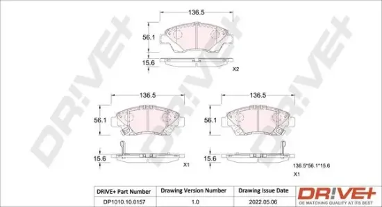 Bremsbelagsatz, Scheibenbremse Dr!ve+ DP1010.10.0157 Bild Bremsbelagsatz, Scheibenbremse Dr!ve+ DP1010.10.0157