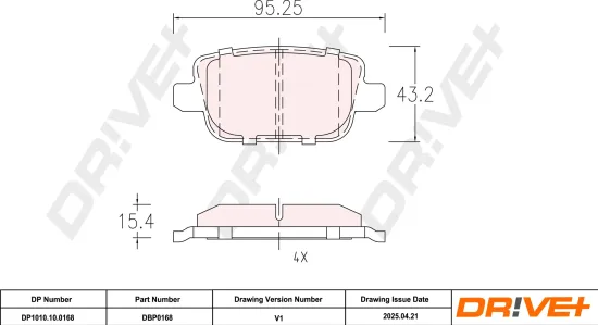Bremsbelagsatz, Scheibenbremse Hinterachse DR!VE+ DP1010.10.0168 Bild Bremsbelagsatz, Scheibenbremse Hinterachse DR!VE+ DP1010.10.0168